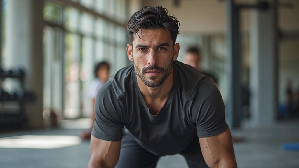 Athlete performing recovery stretching and mobility work in professional gym setting