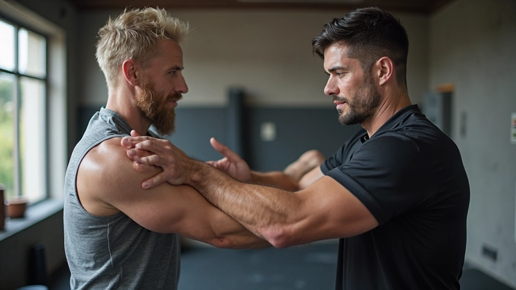 Professional trainer conducting flexibility and mobility assessment with athlete